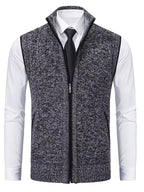 2pcs Spring/Autumn Style Sweater Knit Vest Zipper Cardigan with Real Pockets, Solid Color, Unisex Vest - E7015HUI+L