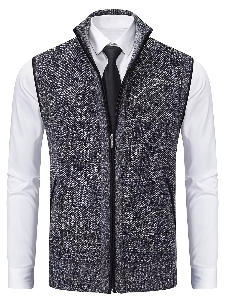 2pcs Spring/Autumn Style Sweater Knit Vest Zipper Cardigan with Real Pockets, Solid Color, Unisex Vest - E7015HUI+L