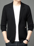 1 Men's Knitted Suit Lapel Jacket, Suitable for Light Business Wear and Daily Work, Ideal as a Gift - Black
