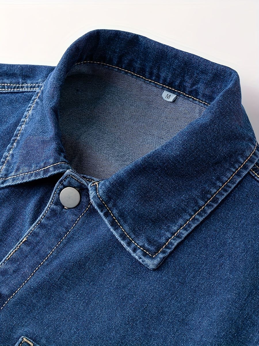 9029# Men'S New Flat-Footed Non-Stretch Denim Shirt Loose Plus Size Versatile Casual Shirt - Blue