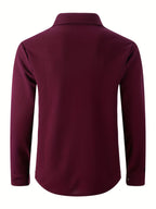 Men'S Waffle Knit Long Sleeve Button-Up Shirt, Casual Lapel Workwear with Chest Pocket, Lightweight And Breathable Daily Top, Autumn Menswear - Burgundy