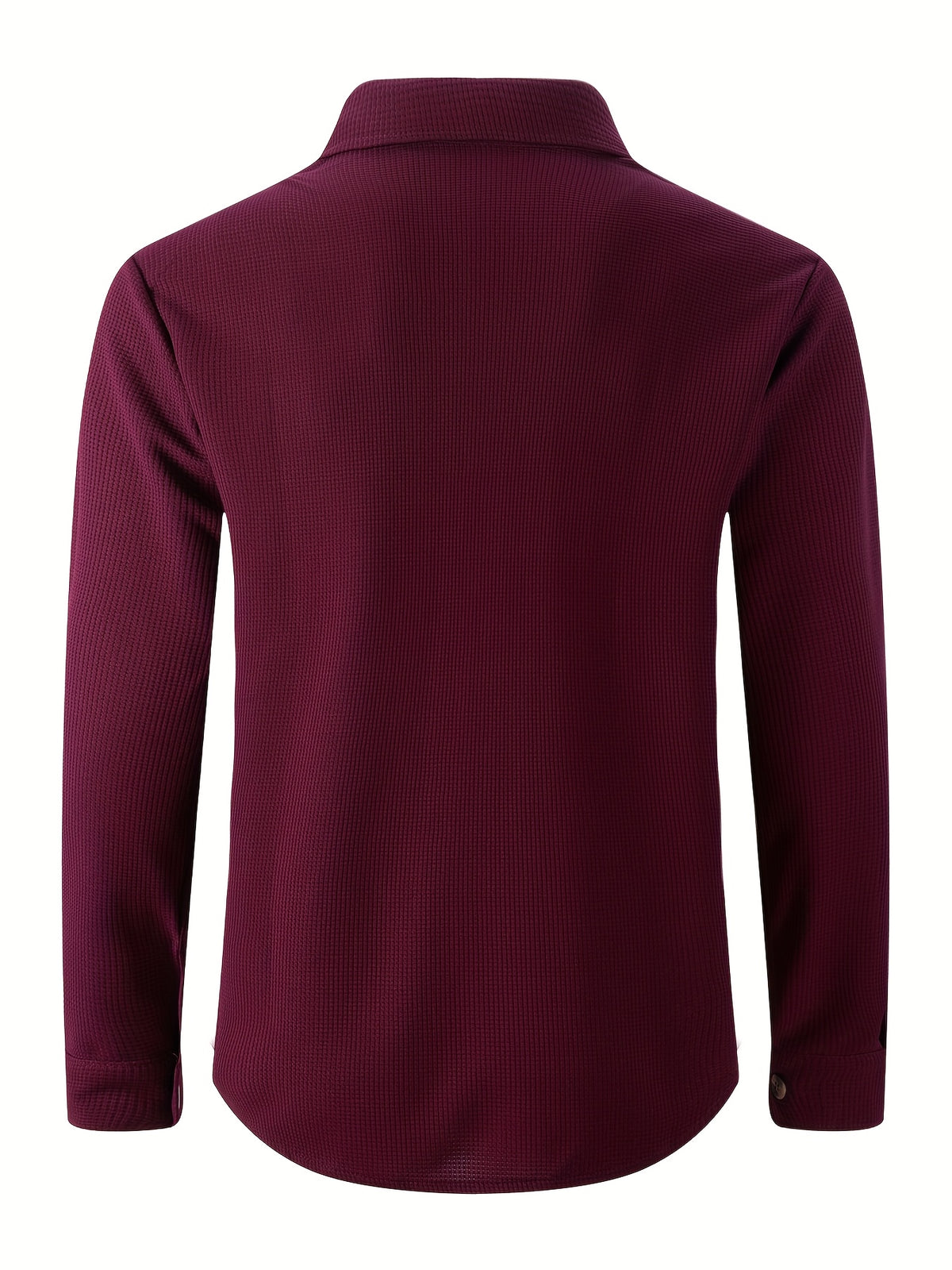 Men'S Waffle Knit Long Sleeve Button-Up Shirt, Casual Lapel Workwear with Chest Pocket, Lightweight And Breathable Daily Top, Autumn Menswear - Burgundy