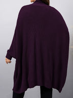 Plus Size, Plus Size Women's Batwing Sleeve Solid Open Front Cardigan - Purple