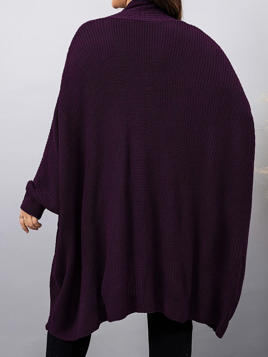 Plus Size, Plus Size Women's Batwing Sleeve Solid Open Front Cardigan - Purple