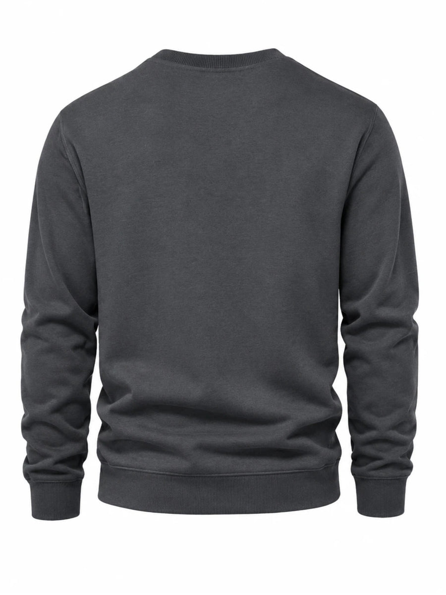 [Villa Le Water OBM] 3pcs Men'S New Trendy Round Neck Sweatshirt, Casual Daily Round Neck, Men'S Top, Breathable Fabric, Fitted Fabric, Casual Long Sleeve Round Neck Drop Shoulder Loose - Steel