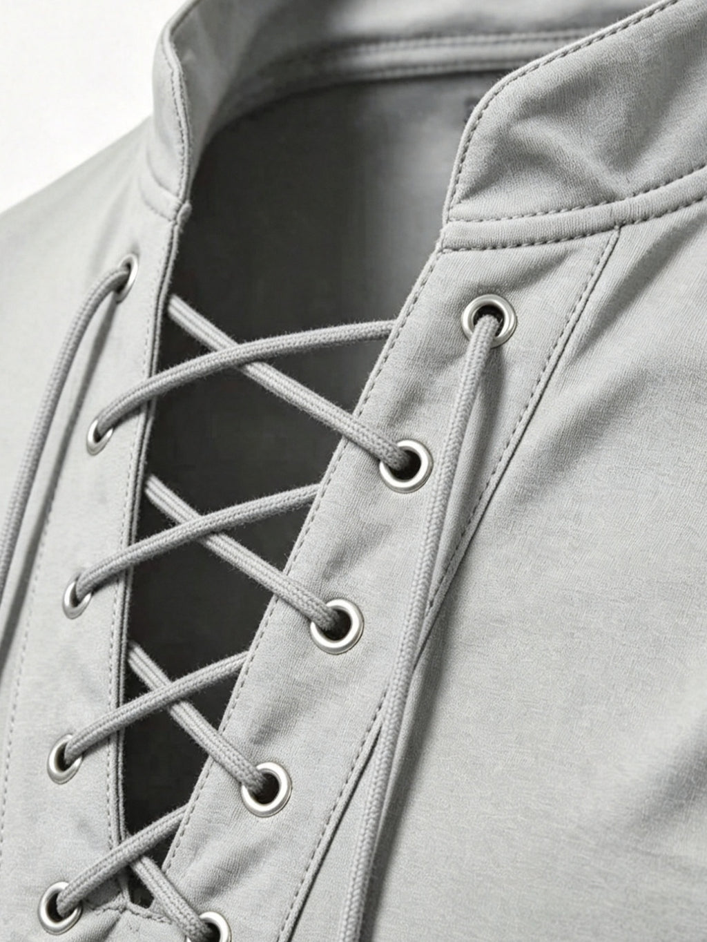 2026 New Men'S Casual Outdoor Tie-Neck Polo Shirt - K, Long Sleeve for All Seasons, Button-Less Design with Cross Drawstring, Stand Collar, Breathable And Comfortable, Quick-Dry - Light Grey
