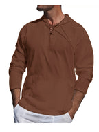 Men's Casual Sports Long Sleeved Hooded Sweatshirt, Drawstring, Solid Color Clothing, Suitable for Daily Use, Casual Exercise Use - Dark Brown