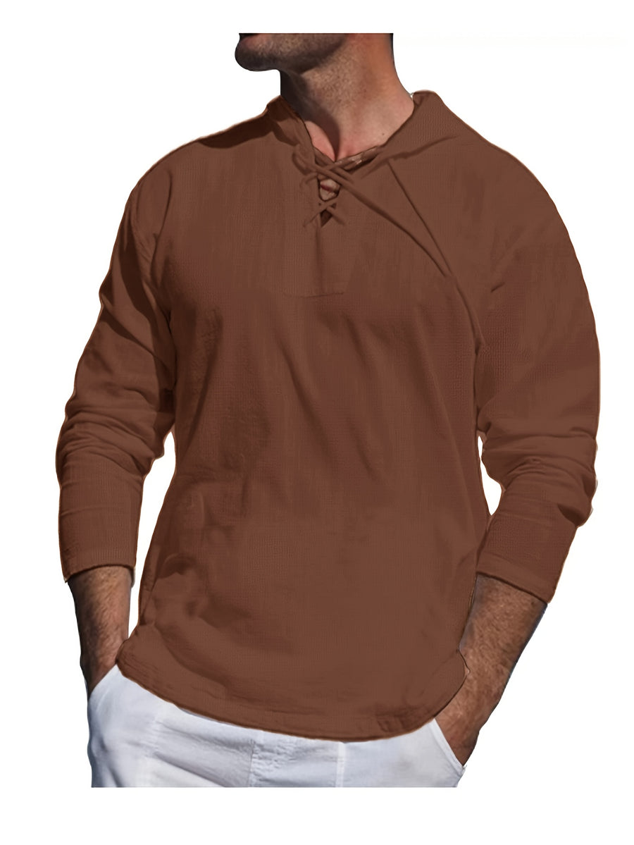 Men's Casual Sports Long Sleeved Hooded Sweatshirt, Drawstring, Solid Color Clothing, Suitable for Daily Use, Casual Exercise Use - Dark Brown