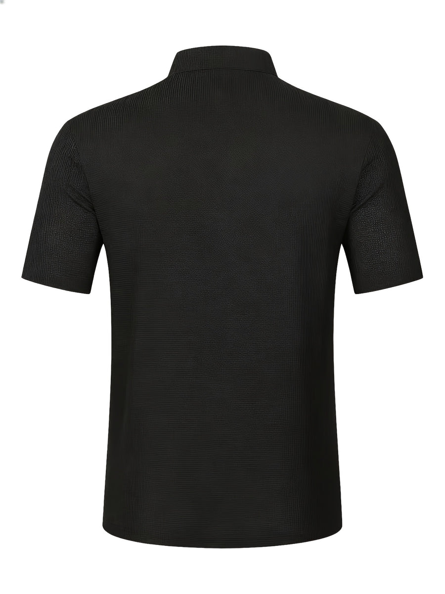 Men's Solid Color Patchwork T-Shirt, Simple and Elegant with a Vintage Button Design, Comfortable to Wear. Suitable for Spring, Summer, Home, Outings, and Travel Occasions, Showcasing a New Casual and Business Style - Black
