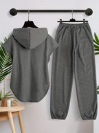Women'S Sleeveless Hooded Vest And Casual Long Pants Set X3003 - Deep Gray