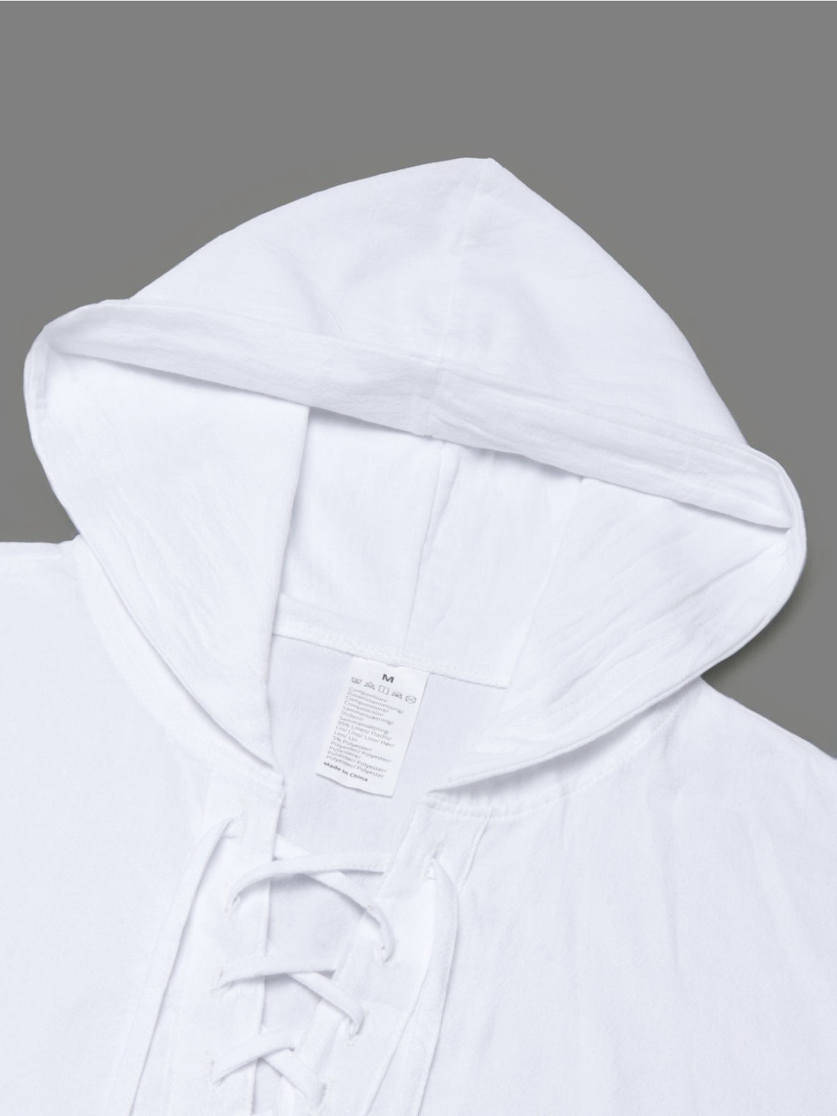 Men'S Linen Shirt, Multi-Scene Versatile Hooded Drawstring Long Sleeve Style, V-Neck Cross-Tie Rich Design Detail, Small Floral Los Angeles Print Easy Accent Shirt, Adjustable Drawstring, Suitable for Home And Outings, Casual Dates, And Leisure - White