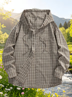 Men'S Casual Plaid Shirt, Loose Hooded Plaid Shirt - Apricot