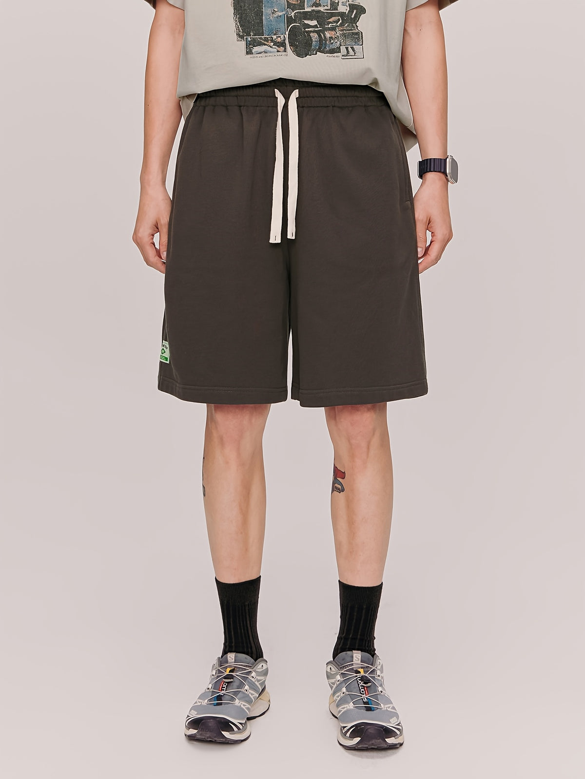 NO ONE ELSE Elastic Waist Drawstring Casual Shorts Unisex 2026 Summer New Label Shorts - Deep Gray