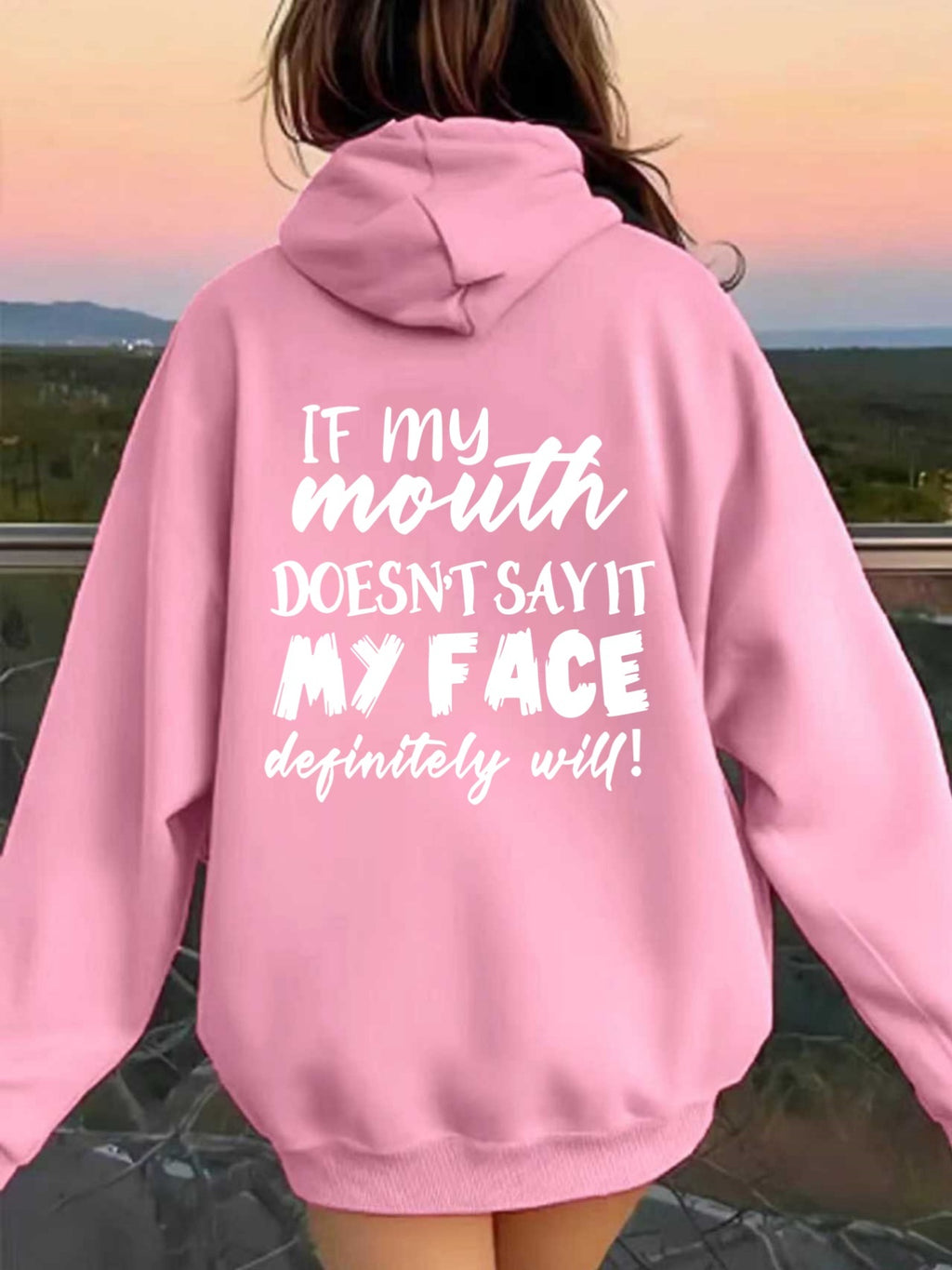 Women's Back Print Hooded Sweatshirt with Back Design - All-Season Casual Sweater, Relaxed Fit Machine Washable Sweaters with Hood, Cozy Sweaters for Women (Geometric/Text/Number/Graphic Prints) - Pink Color