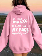 Women's Back Print Hooded Sweatshirt with Back Design - All-Season Casual Sweater, Relaxed Fit Machine Washable Sweaters with Hood, Cozy Sweaters for Women (Geometric/Text/Number/Graphic Prints) - Pink Color