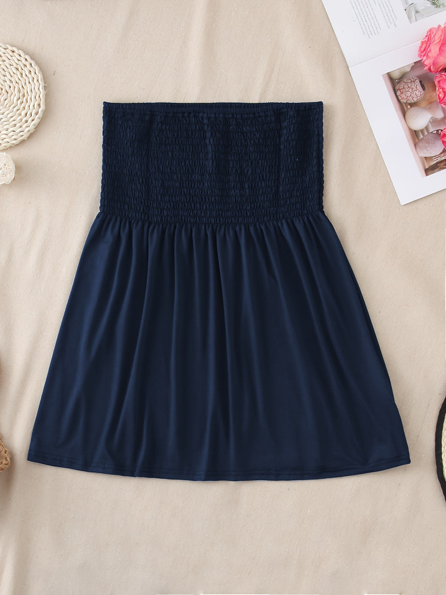 Women's Sexy Fashion Satin Off-Shoulder Crop Tube Top - Navy Color