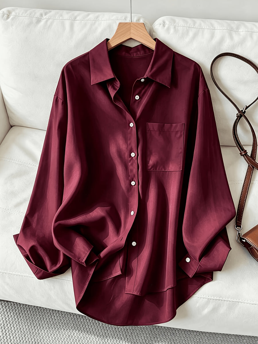 Women'S Classic Solid Color Casual Shirt - Burgundy