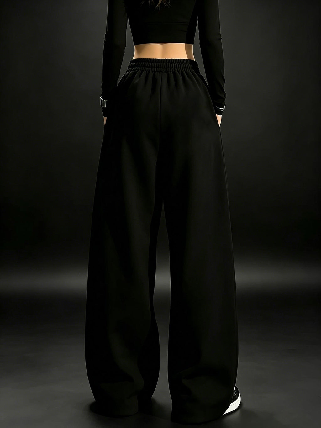 Women's High-Waisted Wide-Leg Joggers with Stretch Waist & Pockets - Solid Color Loose Pants Suitable for All-Season Wear, Straight Leg Trousers, Machine Washable for,, Everyday Casual (No Transparency) - Black