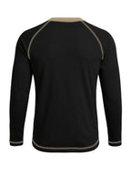 Cross-Border New Men'S Long Sleeve Round Neck T-Shirt, Outwardly Oriented Western Men'S Clothing Color-Blocked Top Base Layer - Black