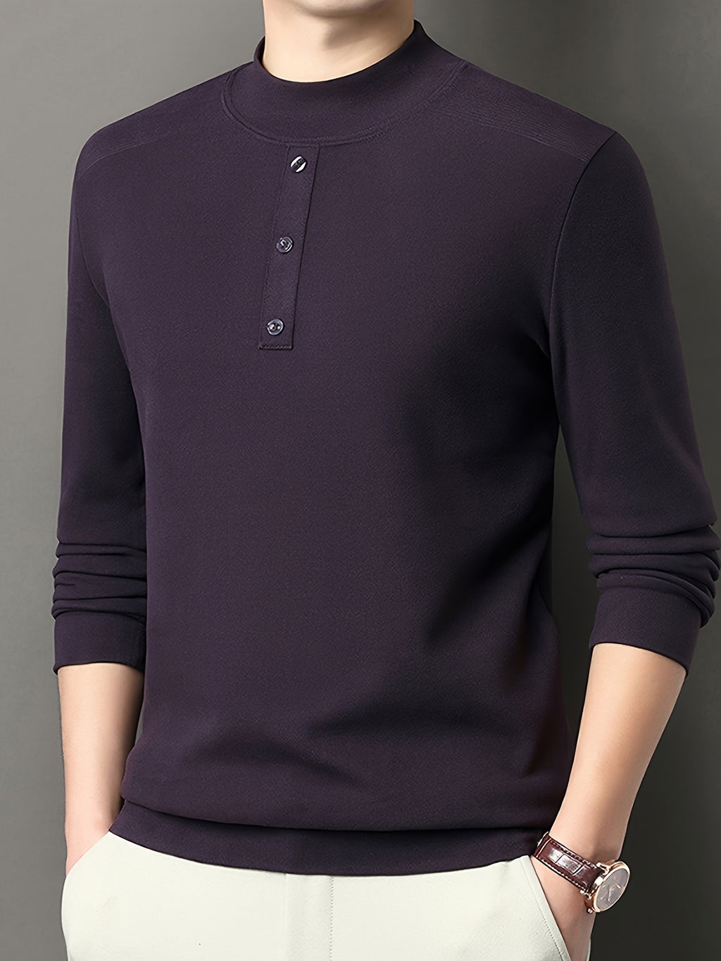 Men'S Warm Long Sleeve Top for Autumn And Winter, Warm Yet Comfortable, More Mature And Stable Look Than Regular Round Neck Shirts - SINBOS - Purple