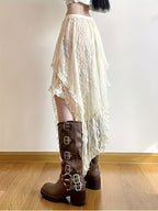 1307 Versatile Layered Irregular Lace Skirt, Bohemian Vacation Style Half Skirt - Beige