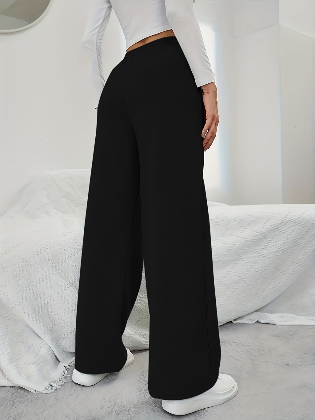 Fashion Women'S Jogging Bottoms - Drawstring Waist, Elasticated Cuffs, Fabric, All-Season Comfort with Trendy Print - Black