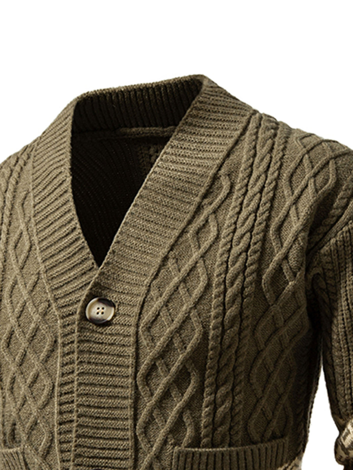 Winter New Striped Geometric Pattern Button Thickened Long Sleeve Sweater Men'S Warm Knit Cardigan X - Olive Green