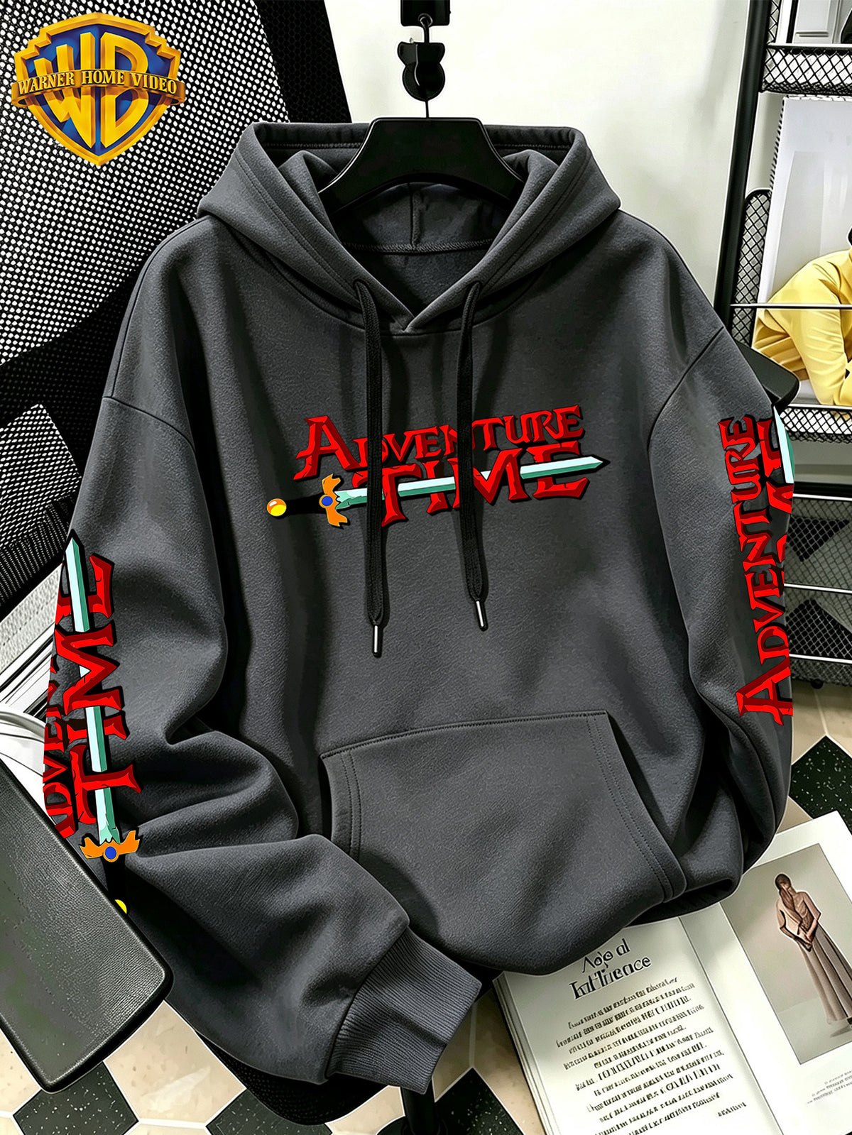 By Warner Bros., 2026 New Adventure Treasure Print, Men's Hoodie, Hooded Sweatshirt, Kangaroo Pocket and Drawstring Hat, Suitable for Daily and Outdoor Sports Wear, Autumn and Winter Warm Jacket, Fashionable Jacket - Dark Gray