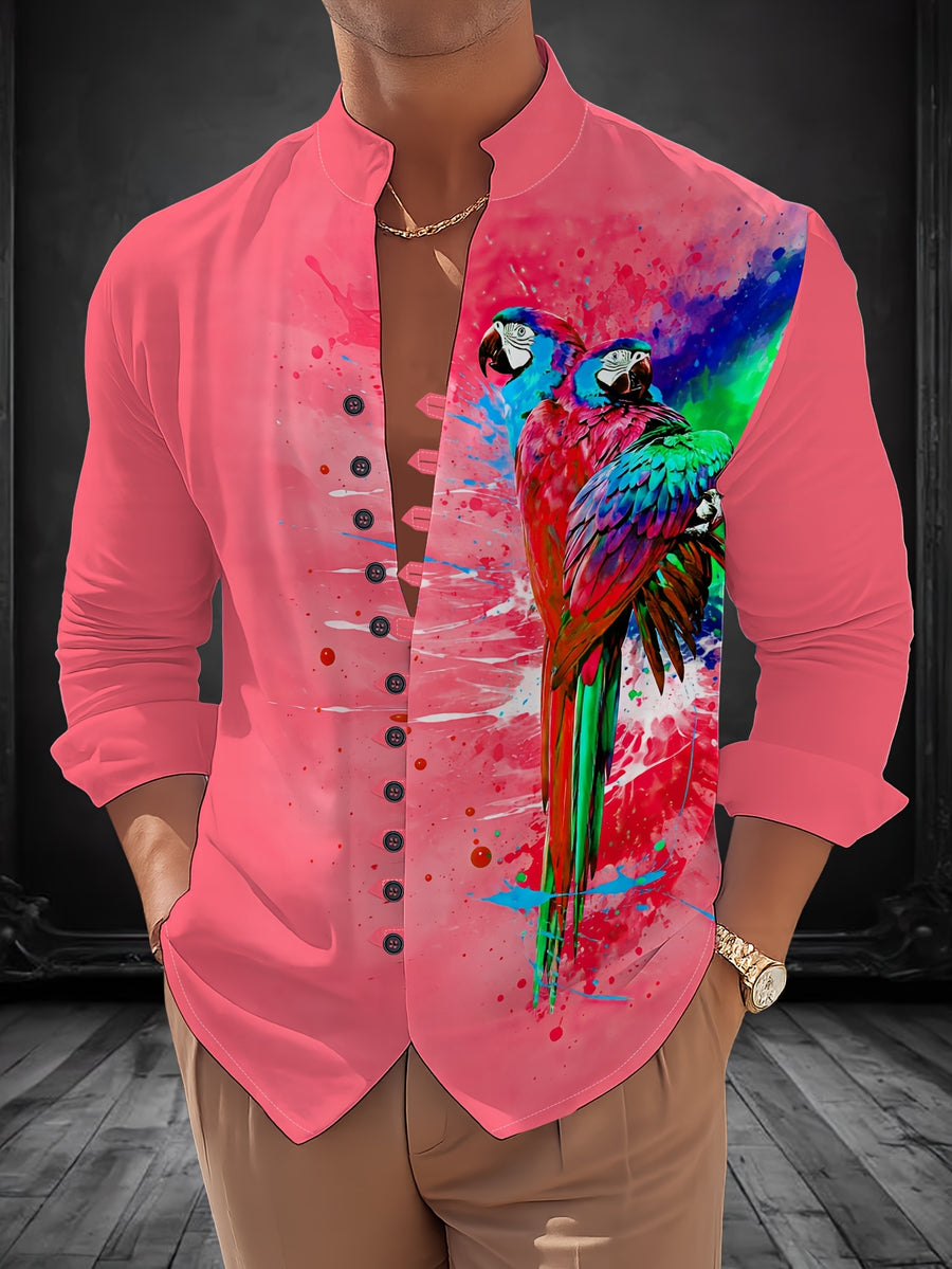 Men'S Fashion Stand Collar Long Sleeve Shirt with 11-Row Buttons Casual Versatile Top - Multicolor 7