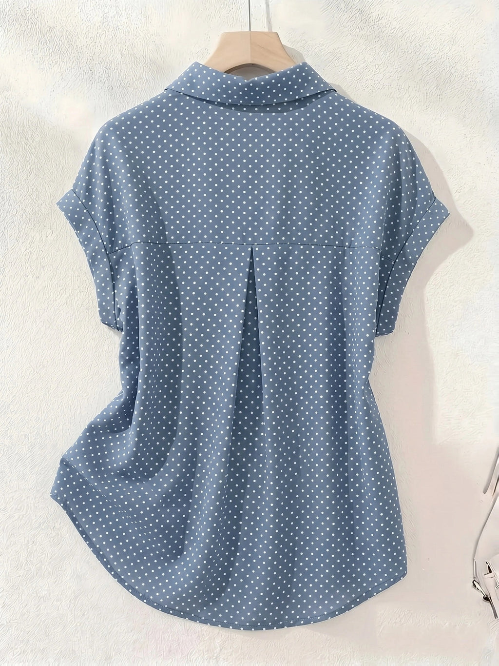 Summer Polka Dot Single-Breasted Short-Sleeve Shirt - Bright Steel Blue