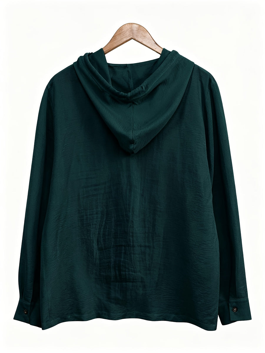 Men'S Fashion Casual Hooded Long Sleeve Skin-Friendly Comfortable Shirt Solid Color - Dark Green