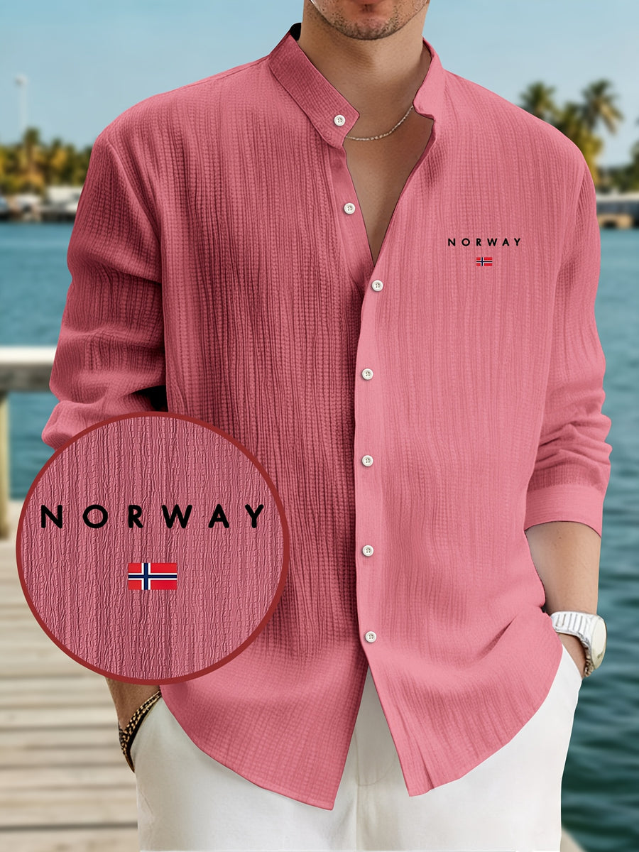 Men's Lightweight Quick-Dry Long Sleeve Shirt - Stand Collar Button-Up Beach Shirt for Poolside, Vacation, and Office, Machine Washable and Dry Cleanable Summer Casual Formal White Top, Non-Stretch Fabric, Opaque Design, Classic Style - Rose Red