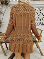 Women'S Elegant Long Sleeve Lace Open Cardigan, Suitable for Vacation, Beach - Chocolate