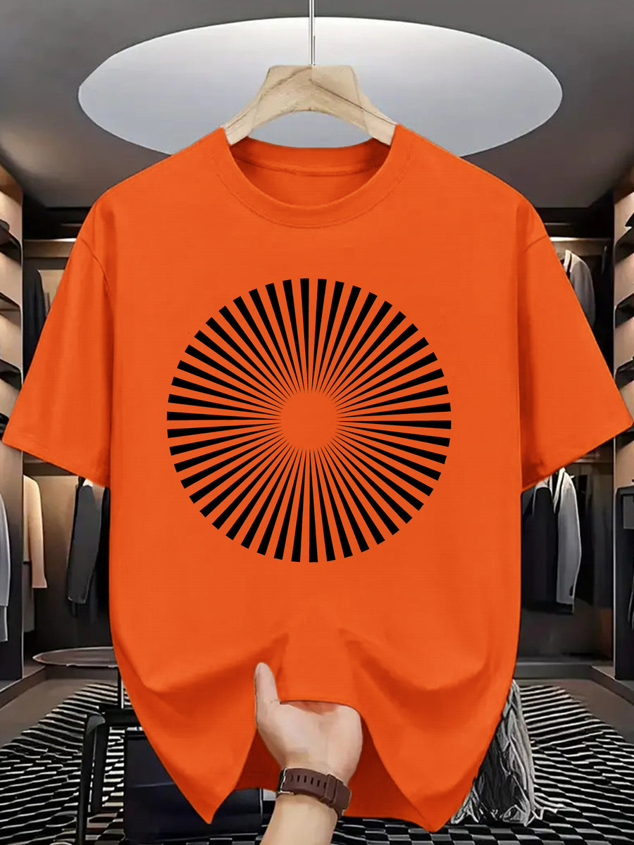 Trendy Printed T-Shirts for Men, Regular Standard Fit Comfortable Short Sleeve Casual Tee, Versatile Everyday Fashion Outfit Top - Orange