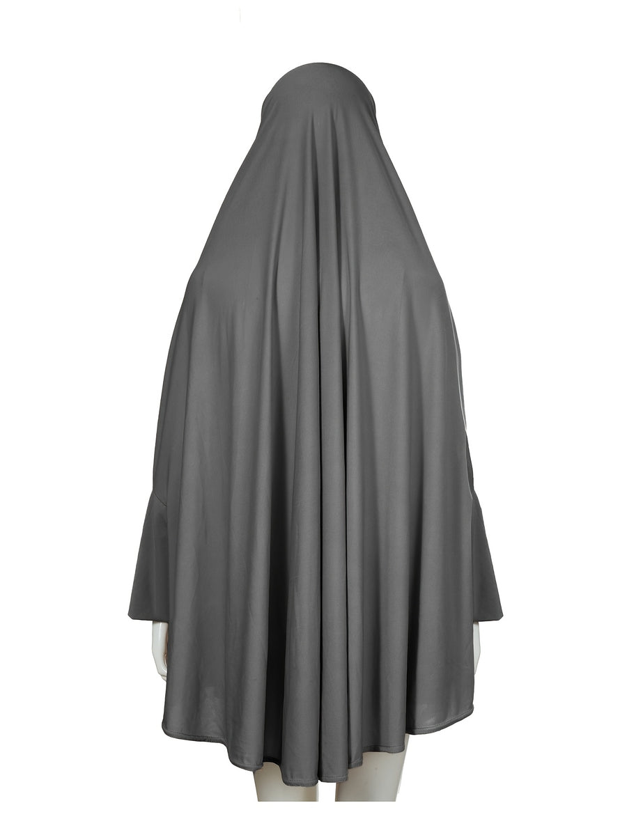 2pcs Women'S Solid Color Robe And Skirt Set, a Conservative And Elegant Outfit for Everyday Wear, Featuring Sleeves Inspired by Middle Eastern Traditional Culture, Abayas - Dark Gray