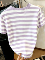 Printed Design – Not Textured: Women's Casual Striped Bear Print Crew Neck T-Shirt, the Perfect Summer Gift for Women - Mixed Color 3