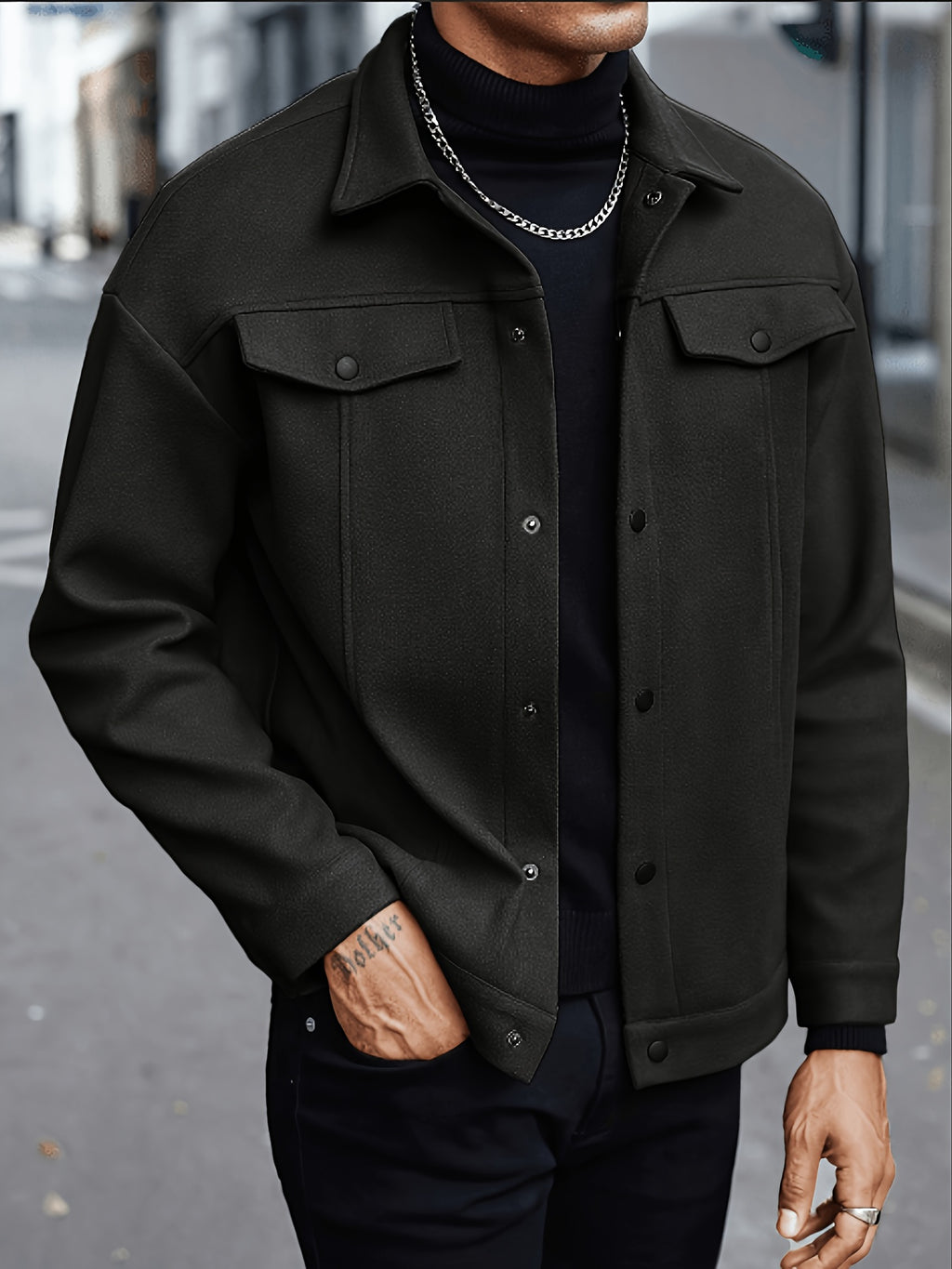 Men's Fashion Casual Jacket, Classic Simple and Comfortable Outfit, Men's Casual Wear, Men's Outerwear for Daily Wear, Men's Outfit, Valentine's Day Gift for Men, Autumn Transitional Layers - Black