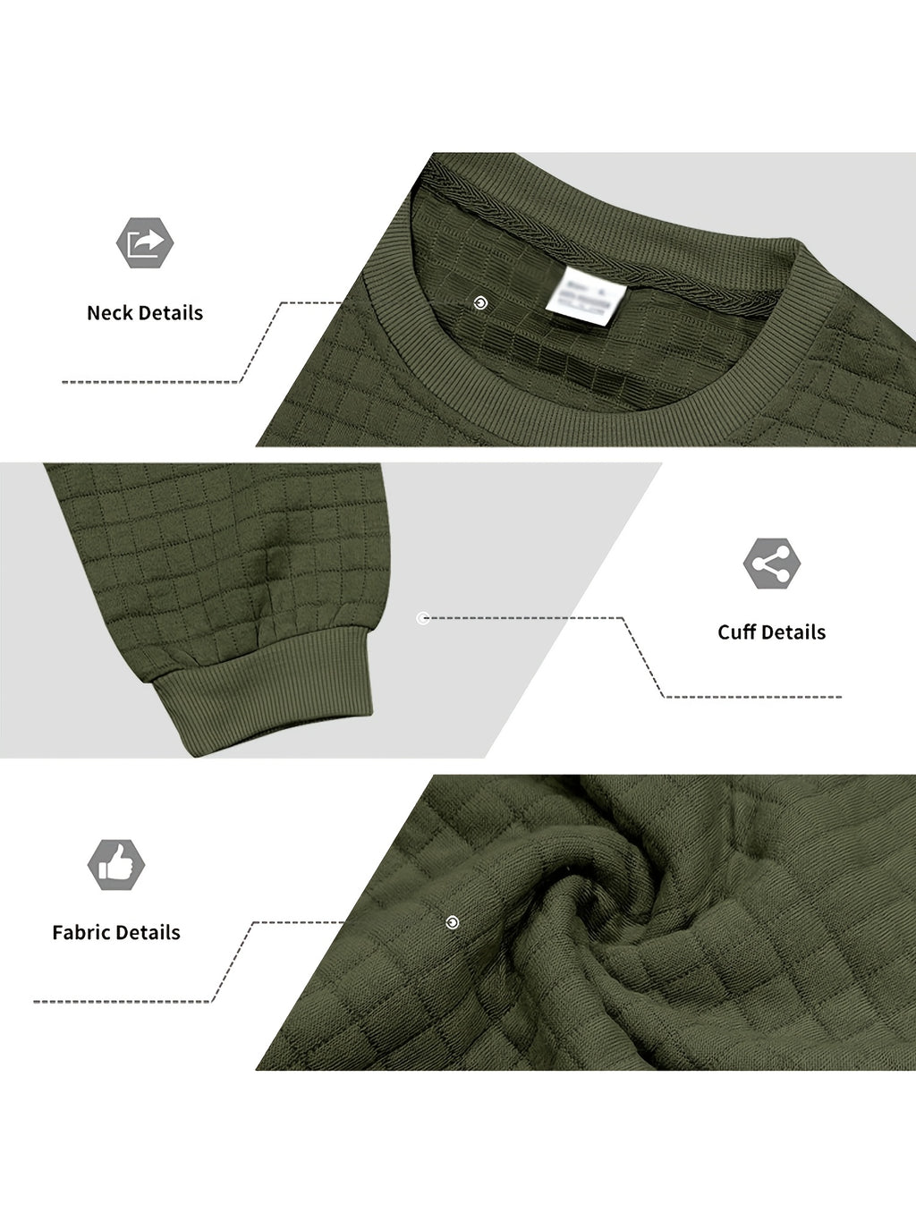 2pcs Men's Knit Pullover, Crew Neck Sweater in Different Color Combinations, Small Check Waffle Knit Texture, Warm and Comfortable for Autumn/Winter, Solid Color Simple and Versatile, Can Be Used as a Gift for Men - Army Green + Dark Gray