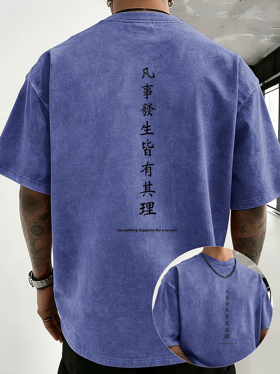 Drop Shoulder Retro Washed Double-Sided Print T-Shirt, Exclusive to Fashionable People, Loose And Comfortable High-Quality Pure Short Sleeves, a Must-Have Top for Street Fashion - Blue