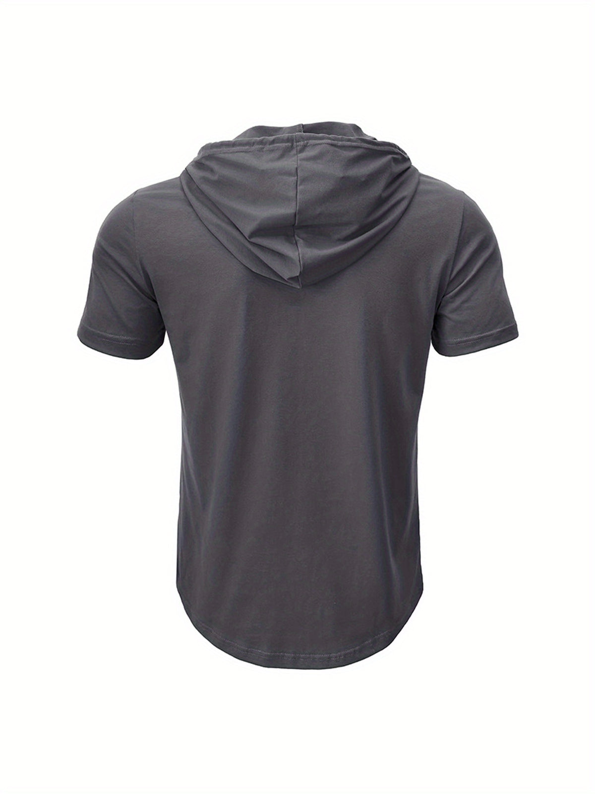 A Single Piece Men'S Casual Hooded Henley Shirt, Lightweight Sports T-Shirt for Summer That Wicks Moisture And Is Breathable, Featuring a Solid Color, Short Sleeves, Button Details at The Neckline, Adjustable Drawstrings for The Hood, Regular Fit - Dark Gray