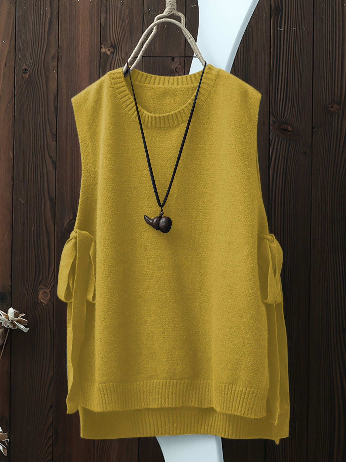 Women'S Spring Autumn Casual Fashion Niche Chic Vintage Easy Solid Round Neck Vest Sleeveless Side Slit Tie-Up Short Front Long Back Design Temperament Daily Versatile Quality Premium Gentle Elegant Loose Lazy Style Outerwear Sleeveless Camisole Top - ginger-colored