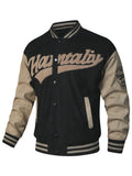 (New in Spring) Unisex, with Letter Embroidery on Chest, Casual And Fashionable, College-Style Baseball Uniform Jacket - Black