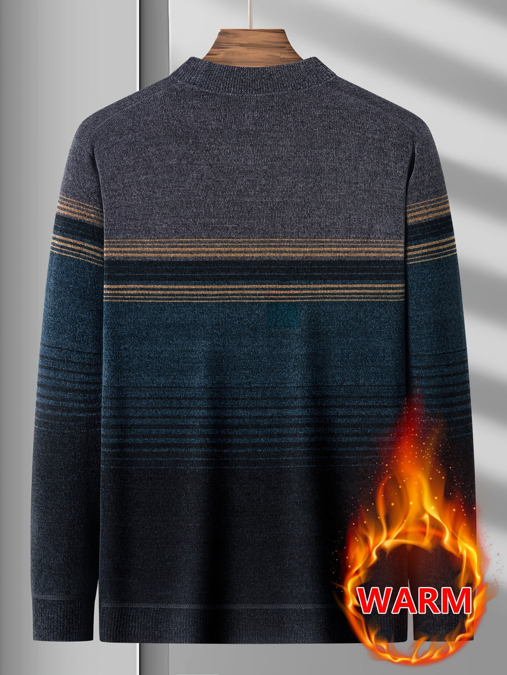 Minimalist Urban -Lined Crew Neck Knit Sweater for Warmth and City Casual Style - Blue