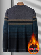 Minimalist Urban -Lined Crew Neck Knit Sweater for Warmth and City Casual Style - Blue