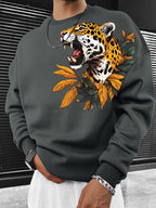 Cheetah Autumn Leaf Themed Men'S Crew Neck Sweatshirt | A Wild Trendy Top! Designed for Animal Lovers, Perfect for Stylish Socializing Or Casual Wear, And Easy to Care for As It Is Machine Washable - Grey