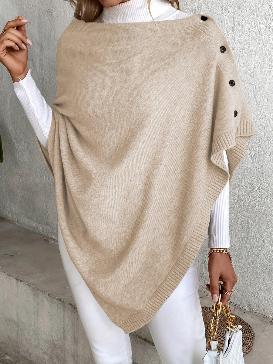 A Versatile Cape That Can Be Styled in Various Ways Throughout The Year, Featuring an Elegant Design, Solid Colors, Buttons, And Suitable for Air-Conditioned Environments - Wheat-colored