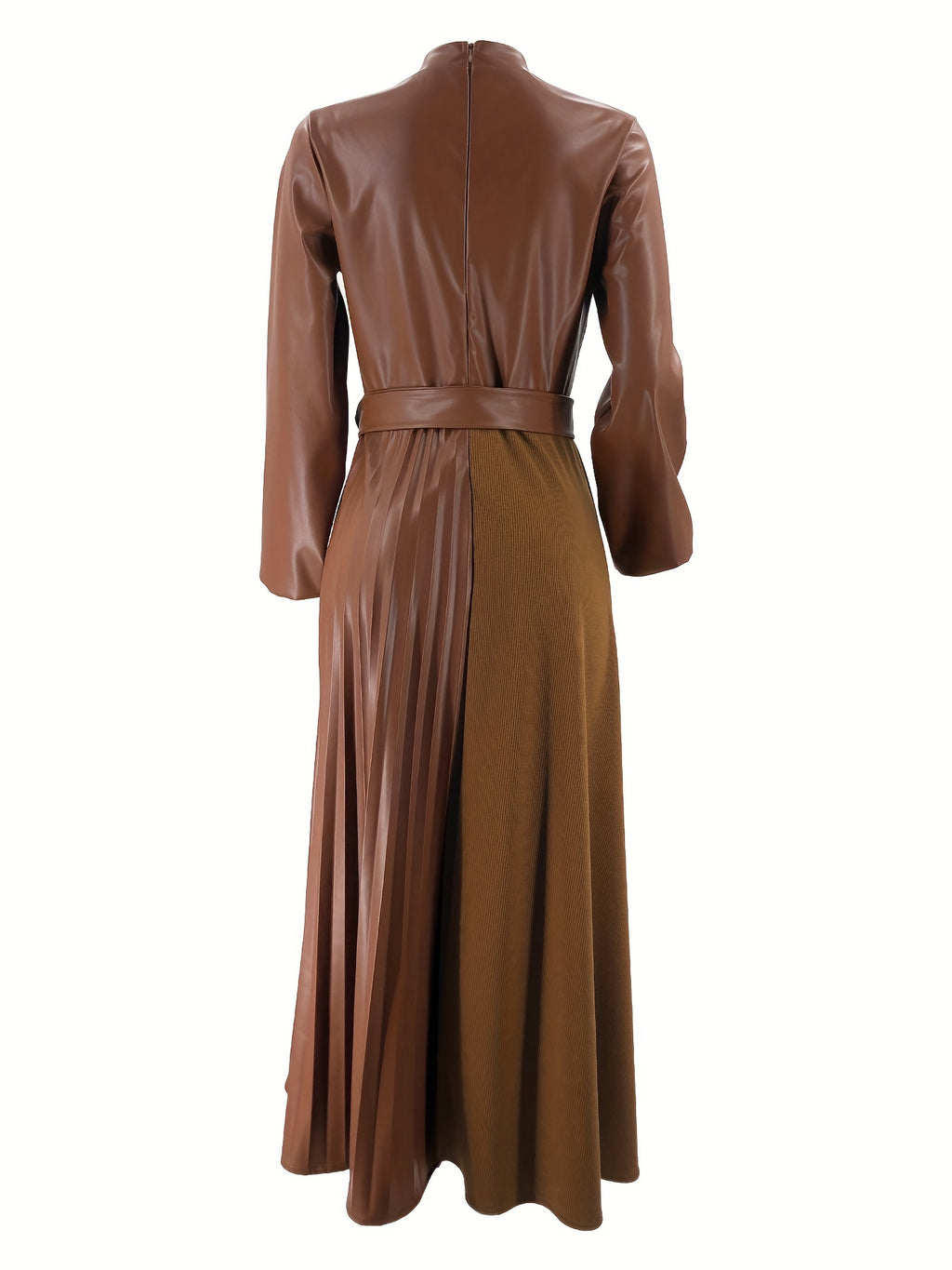 Middle Eastern Muslim Solid Color Pleated Long Split Women's Dress - Orange Brown