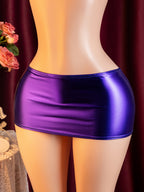 Summer New Sexy Short Skirt Tempting Low-Waist Shiny Glossy -Hugging Ultra-Short Skirt Spicy Dark Blue Slim -Hugging Skirt Bed Passion Non-Slip Robe Valentine'S Day New Bold Sexy Lingerie Exotic Allure Pure Desire Robe Dark Blue - Deep Blue