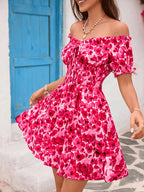Women's Off-Shoulder/-Shoulder High-Waisted Beach Dress with Ruffle Hem - Bohemian Swim-to- Dress Suitable for Poolside, Vacation, Weddings, Machine Washable Fitted Dress - 【Multi Color】
