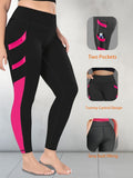 Plus Size Women's High-Waisted Yoga Pants Tummy Control Workout Leggings with 4 Side Pockets Color-blocking Design,for Running, Fitness Casual & Sports Wear - Black